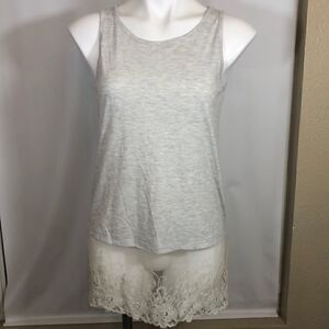 South Main sleeveless gray lace hem tank